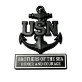 3D metallic USN "Brothers of the Sea, Honor and Courage" anchor car emblem