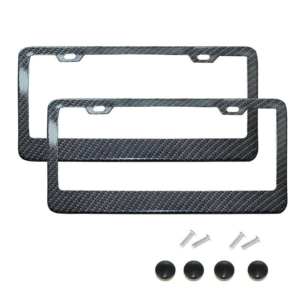 Carbon Style Stainless Steel License Plate Frame For Honda - Chrome Finish, 1-Year Warranty