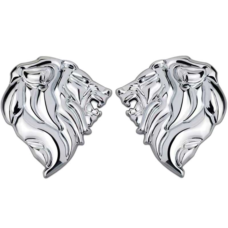 Pair Lion Head Car Metal Emblem Tank Badge Badgeslide