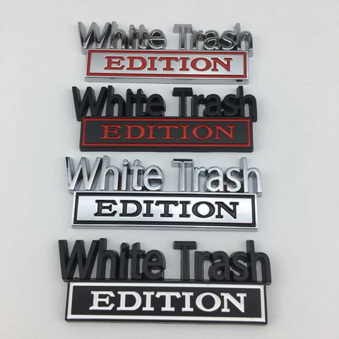 2pcs White Trash Edition Metal Car Emblem