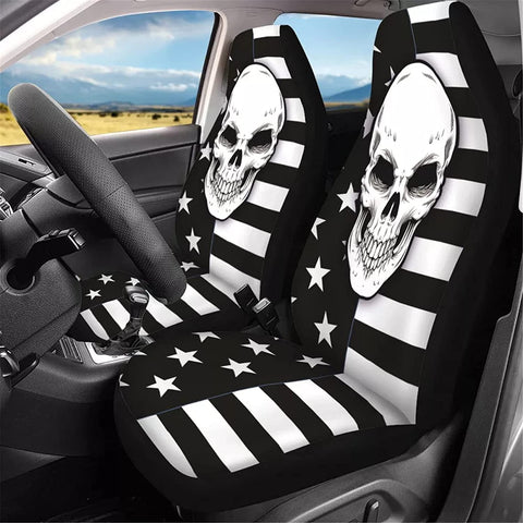 Skull American Flag White Vehicle Seat Covers(2pcs)