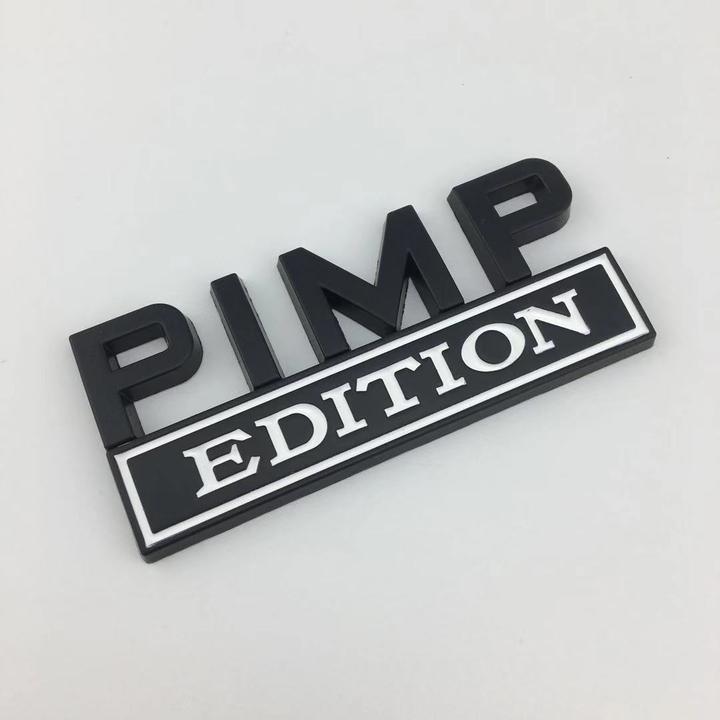 Set Of 2 Metal 'Pimp Edition' Raised 3D Letter Emblems - Black & Red Accents