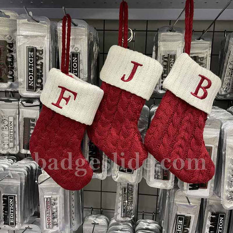 Hand Knitted Embroidered Christmas Stocking