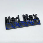 badgeslide mad max edition car emblem metal badge in black and blue