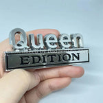 QUEEN EDITION Metal Emblem Fender Badge-Chrome/Black-2pcs