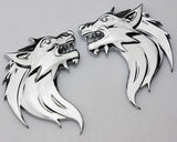 Pair 3D Wolf Head Car Metal Emblem Motorcycle Badge